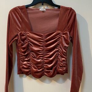 love, Fire Velvet Ruched Crop Top - Rose